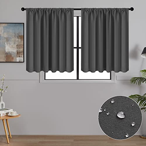 MRTREES Tende per Interni Oscuranti 120x45cm 2 Pezzi Termiche Isolanti Tende Moderno con Bastoni Camera da Letto Soggiorno Finestre Camerette Bambini Acustico Elegante Griogio Scuro