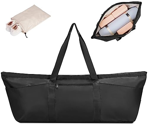 sportsnew Gym Bag Womens Large Yoga Bag for Yoga Mat and Blocks with Shoes Bag and Wet Compartment Ladies Pilates Mat Bag with Adjustable Mat Strap, Black