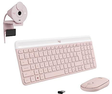 Logitech MK470 Slim Combo Clavier et Souris sans Fil, Ultra Silencieux, 2,4 GHz avec Récepteur USB + Logitech Brio 300 Webcam Streaming Full HD avec confidentialité, Micro à réduction de Bruit