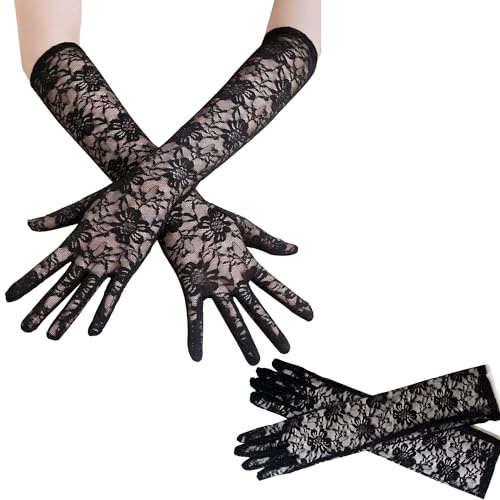 Norhogo Pizzo Guanti da Lavoro da Sposa Accessori per Abbigliamento da Donna, guanti in pizzo da donna, eleganti ricamati in pizzo, da Sposa per la Danza di Una Festa in Costume di Halloween Nero
