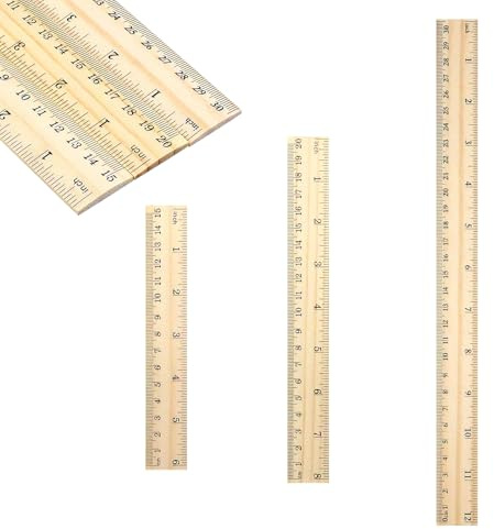 3 Shatterproof Wooden Rulers - Retro Teaching and Measuring Tools Suitable for Schools and Home Offices
