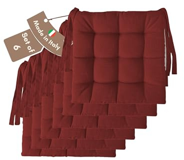 Il Tuo Artigiano Design 6 Stuhlkissen im Set, 40 x 40 cm 6 cm Dicke, Polsterung aus Schaumstoff und weichem Acryl, Sitzkissen Stuhl 6er Set, Stuhlkissen Outdoor 40x40 (6, Bordeaux)
