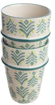 Tranquillo Juego de 2 tazas de té Oriental de 200 ml, de gres con estampado a mano, color amarillo y verde, diámetro de 7,5 cm x 8 cm