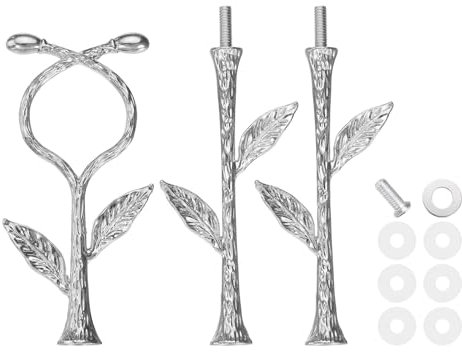 QUARKZMAN 3 Étages Support Gâteau Poignée Métal Supports Gâteau Plateau Cupcake Dessert Accessoire Matériel Support Tige Poignée Pour Mariage Fête Festival, Argent (Vigne)