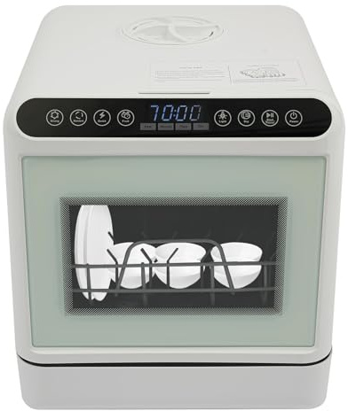 RjcdOPL Mini Lave-vaisselle de Table, Réservoir 6L, Nettoyage à 360°, 4 Programmes (Intensif/Standard/Rapide/Fruits), Séchage Air Chaud, Pour Petites Maisons, Appartements, Camping-cars