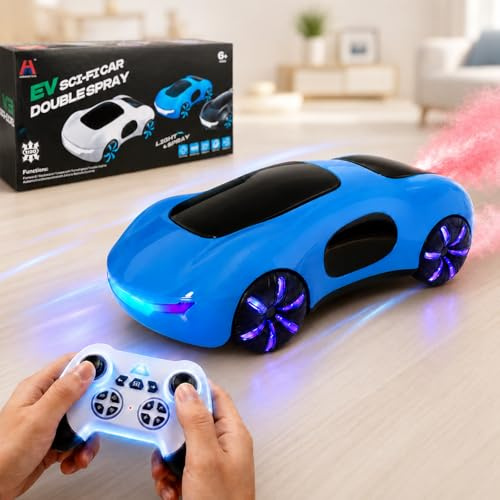 BunnyJOY RC Stunt Auto Kinder ab 6 Jahren, ferngesteuertes Auto mit Sprühfunktion, 360° Drift, Licht & Musik, Robustes Spielzeugauto Geschenk für Jungen und Mädchen, Blau