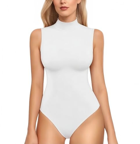 RuiChy Body per Donne Maniche Collo Alto Bodys Donna Pantaloncini con Parte Superiore Uscite Taglio Slim Casual Bodys Bodywear Abbigliamento da Club(Bianco/M)