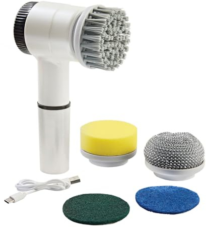 3 PAGEN® elektrisk rengöringsborste – skrubbborste med 5 tillbehör – 3 hastighetsinställningar – LED-batteriindikator – uppladdningsbar med USB-kabel – mångsidig användning