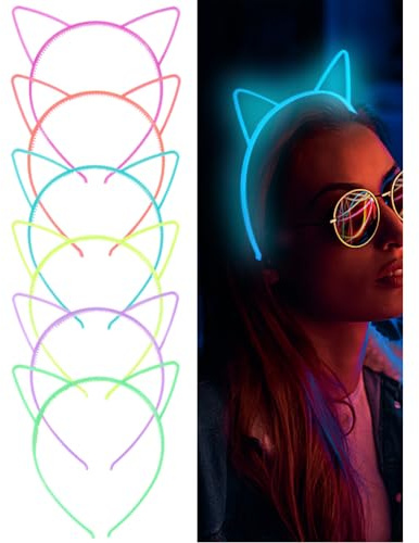 BEAMARKER 6 serre Tête Oreilles de Chat pour Femme Élastique en Plastique Phosphorescent Accessoires pour Cheveux Lumineux Fournitures de Fête pour Anniversaire Halloween Costume Noël Usage Quotidien