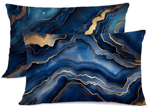 Blu Navy Federe Cuscini Letto 30x50 Oro Copricuscino Letto Lino Copriguanciale con Cerniera Copri Cuscino Cervicale per Dormire Copricuscini Federe Lavabili Lavatrice Decorazioni Natalizie G - 243