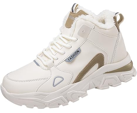 YIzdegg Damvinterskor varmfodrade – snöstövlar dam utomhus vinterstövlar för snörning vandringsskor hög topp vandringsskor lätta vinterstövlar ankelhöga sneakers för utomhus, Vit, 36