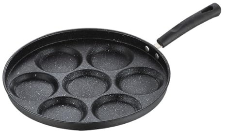 Lawnoval Sartén de hierro fundido para tortitas con 7 pozos para inducción eléctrica de gas y horno, 20,5 cm de diámetro, color negro