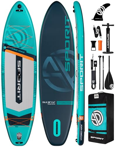 SPORIT 11'6 x 35 Extra Wide Inflatable Paddle Board for Adults, 450 lb Capacity Wide Stable Stand Up Paddle Board, 2–3 Person SUP, Heavy Duty 22 PSI, US Fin, Kayak D Rings, Large Stable Paddleboard