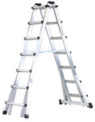 Svelt Scala in Alluminio Telescopica Professionale a Cavalletto, 7+7 gradini Allungabile fino a 14+14 gradini, Altezza di Lavoro fino a 5,40m