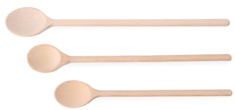 HENDI Juego de 3 tres tamaños diferentes de Cucharas de madera - Madera clara - L 400,350,300 mm