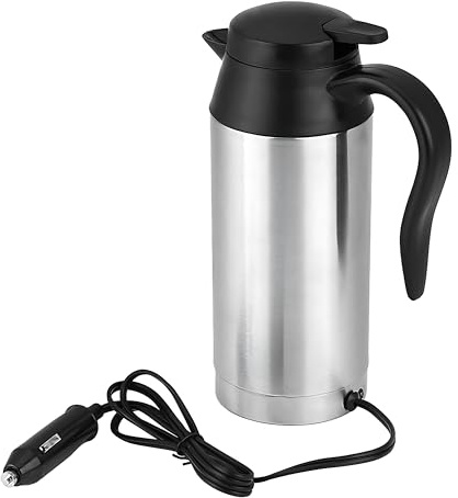 Acouto 750ml 12V Car Electric Kettle Stainless Steel Car Kettle Boiler Cigarette Lighter Heating Kettle Mug Electric Travel Thermoses DC Powered Car Teapot Portable Water Heater for Tea
