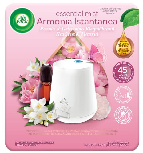 Airwick Air Wick Fragrance Diffuser with Essential Oils - 1 Kit: Gadget Plus Refill Fragrance Peony and Jasmine, Brown, 2 Units (Pack of 1)