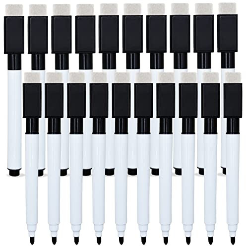 Autoau Folienstift Abwischbar 20 Stück Whiteboard Stifte mit Magnetisch Dry Erase Marker Stifte Schwarz für White board Memoboard Pinnwand Flipchart Marker(11.3 * 1cm)