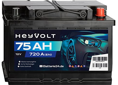 HeyVolt Autobatterie 12V 75Ah 720A/EN Starterbatterie, absolut wartungsfrei ersetzt 68Ah 70Ah 72Ah 74Ah