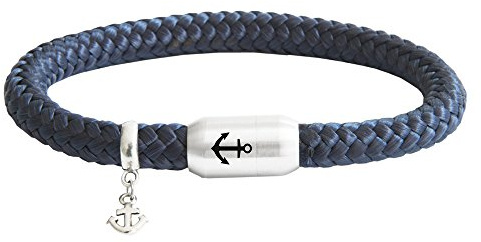 Paris Montana Das Original Anker Gravur Segeltau Unisex Armband Mit Anker Anhänger Unisex Geflochten Handmade Hochwertiger Magnetverschluss Durchmesser 8mm (Marine-Blau, 21.00 CM)