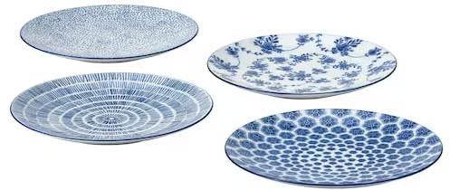 Side Plate, Patterned/Blue, 18 cm 4 Pack + Free finchley Pen