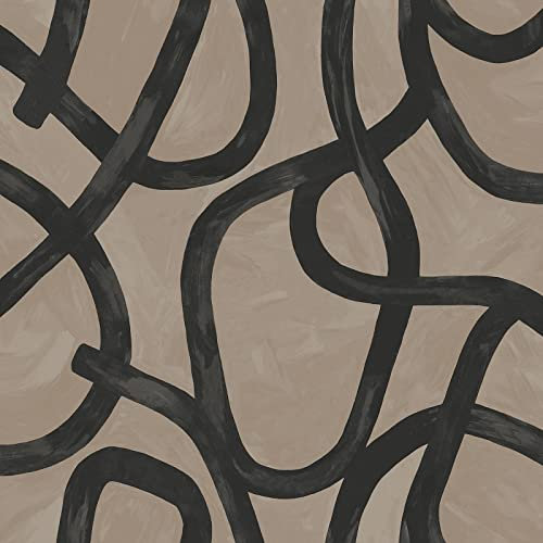 Holden Linear Swirl Wallpaper - Modern Wallpaper for Living Room, Bedroom, Fireplace - Decorative Luxury Wall Paper with Abstract Swirls & Brushstroke Style Finish (Black & Taupe)