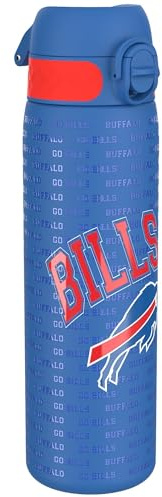Ion8 NFL Buffalo Bills Lightweight Steel Water Bottle, 600 ml/20 oz, Non-Insulated, Leak Proof, Easy to Open, Secure Lock, Dishwasher Safe, Flip Cover, Fits Cup Holders, Metal Water Bottle