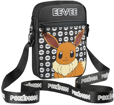 Pokémon Bandolera Niña - Bolso Bandolera con Correa, Bolsas Niña, Bolsa de Hombro Ajustable - Regalos Navidad (Negro Eevee)