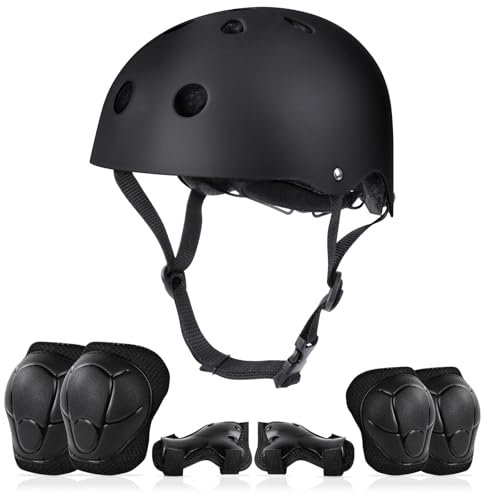 Flintronic Fahrradhelm und Knieschoner Kinder 7 in 1 Set, Fahrradhelm für Kinder, Verstellbarer Protektorenset Kinder für Fahrrad Skateboard Roller Skating Scooter BMX für 2-13 Jahre