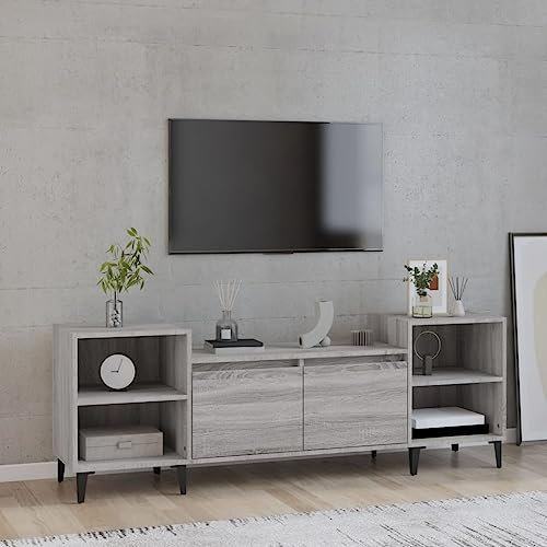 TJROO TV-Schrank, Sonoma-Grau, 160 x 35 x 55 cm, Holz, mehrschichtig, Metall, TV-Schrank, Vitrine mit Türen, Konsole, TV-Box, Unterschrank, Fernseher, niedriger Schrank mit Türen