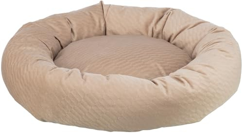 Trixie Hundebett Alena rund, mit Samtbezug, rutschfest – ø 50 cm, Sand | Kuschelig weicher Hundekorb, waschbar – für kleine Hunde, integriertes Kissen und rutschfester Boden