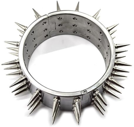 Edelstahl Halsband Schwere 3 Reihe Abnehmbare Spike Halsbänder BDSM Bondage Fesseln Halsreif Sklaven Metall Neck Kragen Fetisch Erotik Sex Spielzeug für Paare, Höhe 6 cm,Silber,Frau