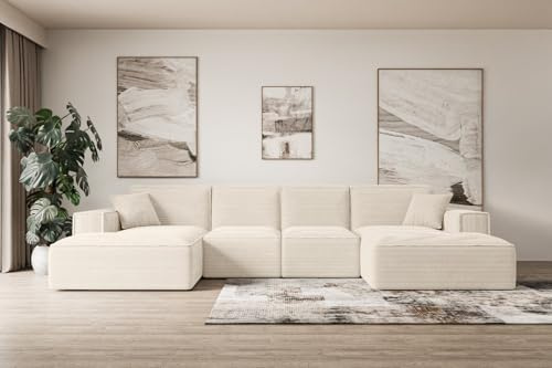 ALTDECOR Ecksofa in U-Form Corner Sofa Bett Eckcouch Couch L-Form Wohnlandschaft Cauchsofa Sierra-U - 349x169x80 cm Beige