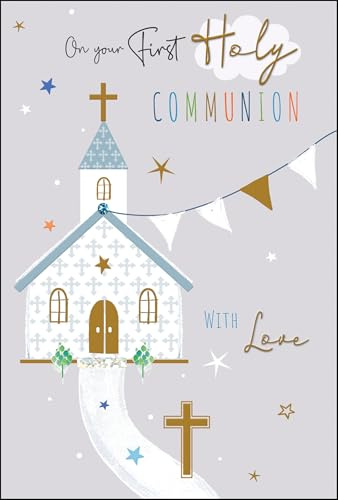Jonny Javelin First Holy Communion Congratulations Card - Communion Congratulations Card with Contemporary Church Design and Embossed Foil Details - Communion Card for Children