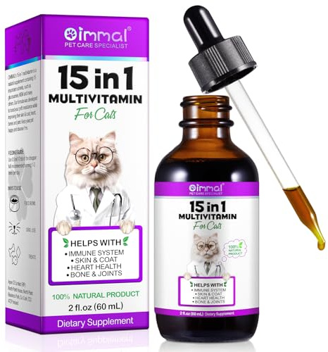 Cat Vitamins, Cat Supplements, Cats Multivitamins with Glucosamine & Cranberry, Support Skin & Coat, Joint, Digestion, Heart, Immune Health for All Kitty Adult Old Cats, 60ML