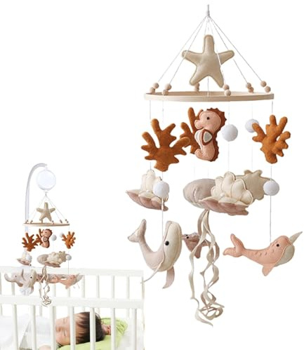 ETUCYNG Mobile de Berceau Thème Animaux Marins, Vie Océanique, Accessoire Apaisant Bébé