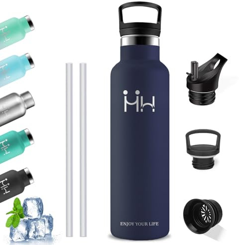 Botella Acero Inoxidable-1 litro- Botella Agua Gimnasio, A Prueba de Fugas, con Pajita, sin BPA, Termica, Mantiene 24H Frio/12H Calor, para Escuela, Oficina, Outdoor