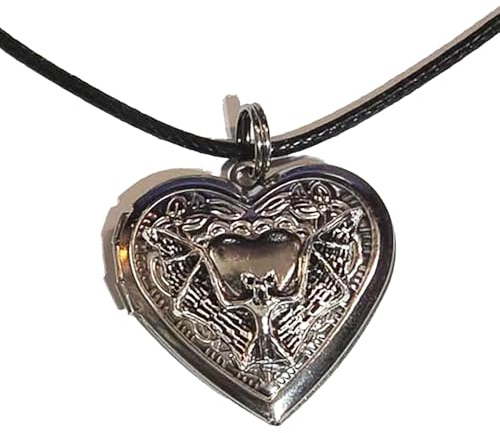 AttractionOil.com Silver Bat Heart Locket Pendant Necklace