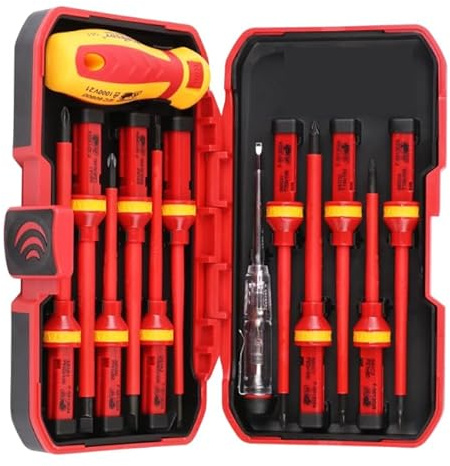 VDE Certified Electrical Screwdriver Set - 13pcs Insulated Magnetic Screwdrivers with Interchangeable Handle & Bits, 1000V