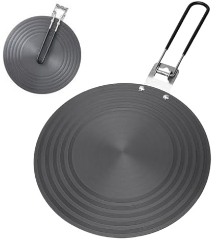 Induktionsadapterplatta – 24 x 24 x 6 cm kokmodulskiva, värmediffusor av rostfritt stål, köksverktyg med fällbart handtag | energieffektiv tallrik för spisbrännare och lägenhet