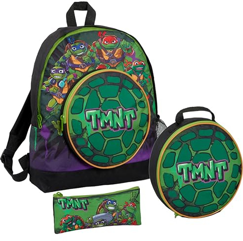 Teenage Mutant Ninja Turtles Backpack + Lunch Bag + Pencil Case 3D Shell School Bag Set