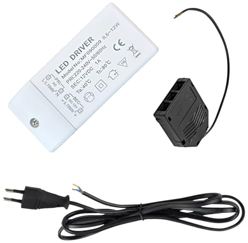 LED Trafo Treiber 0,5-12W 12V DC Eckig Elektronisch | Für LED Lampen| inkl. Mini-Verteiler 3-fach & 230V Zuleitung | Kompakt, stabilisiert, Kurzschlussschutz, flackerfrei