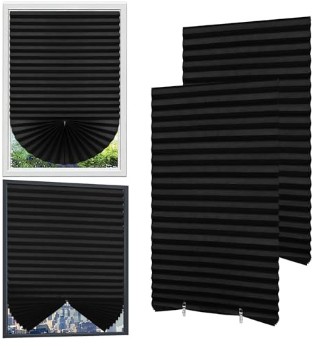 WEXFFU Paquete De 4 Persianas Temporales, Cortinas Plisadas Sin Taladrar, Tejida Cortadas A Medida Opacas Térmicas De Fácil Instalación para Ventanas Puertas De Patio (Negro, 60 x 150 cm)