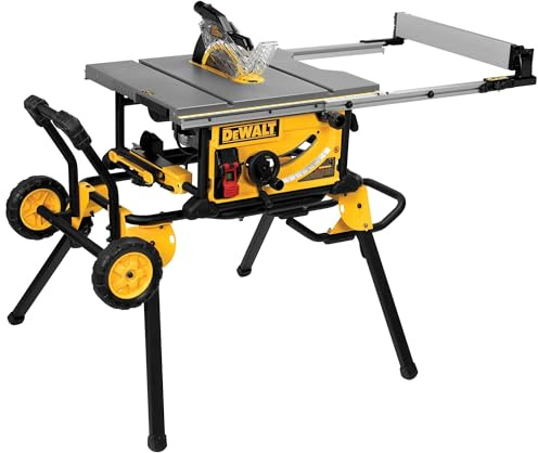 DEWALT Table Saw 10 Inch with Foldable Rolling Table Saw Stand, 15 Amp, 4800 RPM, 32-1/2-Inch Rip Capacity (DWE7491RS)