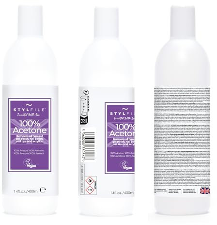 STYLFILE Solvente gel per unghie, 400 ml, formula acetone al 99% per una rapida rimozione di smalto gel, gommalacca e nail art a casa, sicuro sulle unghie naturali, risultati di qualità professionale