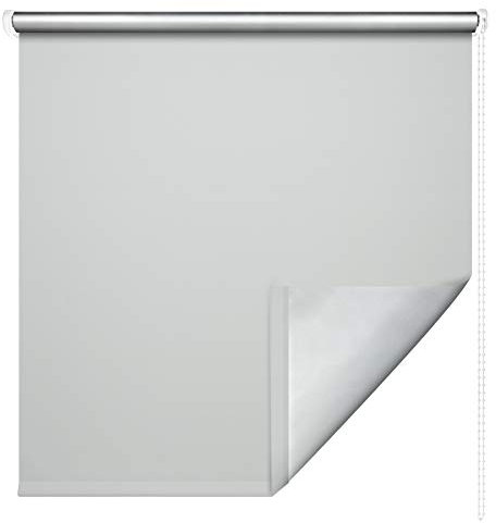 Thermorollo Hitzeschutzrollo Verdunkelungsrollo Kettenzugrollo Seitenzugrollo Fenster Rollo Breite 62-202 cm Stoff lichtundurchlässig verdunkelnd Thermobeschichtung Silber (142 x 180 cm / Grau)
