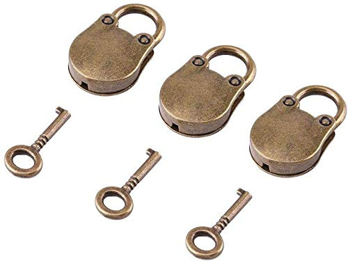 Sheens 3 st minihänglåsset med 3 nycklar, zinklegering vintage antik stil flerfunktionell hänglås hem hårdvara dekoration för små bagage smycken låda förvaringslåda dagbok