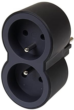 LEGRAND - Enchufe multitoma biplite – 2 tomas frontales con tierra – Posicionamiento vertical – Seguridad infantil integrada – negro y gris oscuro