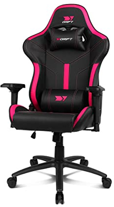 DRIFT Gaming Chair DR350 -DR350BP - Professionell spelstol, konstläder, 4D armstöd, silent casters, klass 4-kolv, tilt, ländryggs-/cervikal kudde, färg svart/rosa