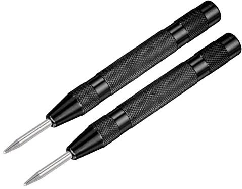 sourcing map Automatic Center Punch, 5-Inch Spring-Loaded Center Hole Puncher Marker Hand Tool Adjustable Black for Wood Metal Plastic 2pcs